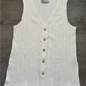 FREE PEOPLE Beach Dana Ribbed Button Sleeveless Top Vest Cream Off White